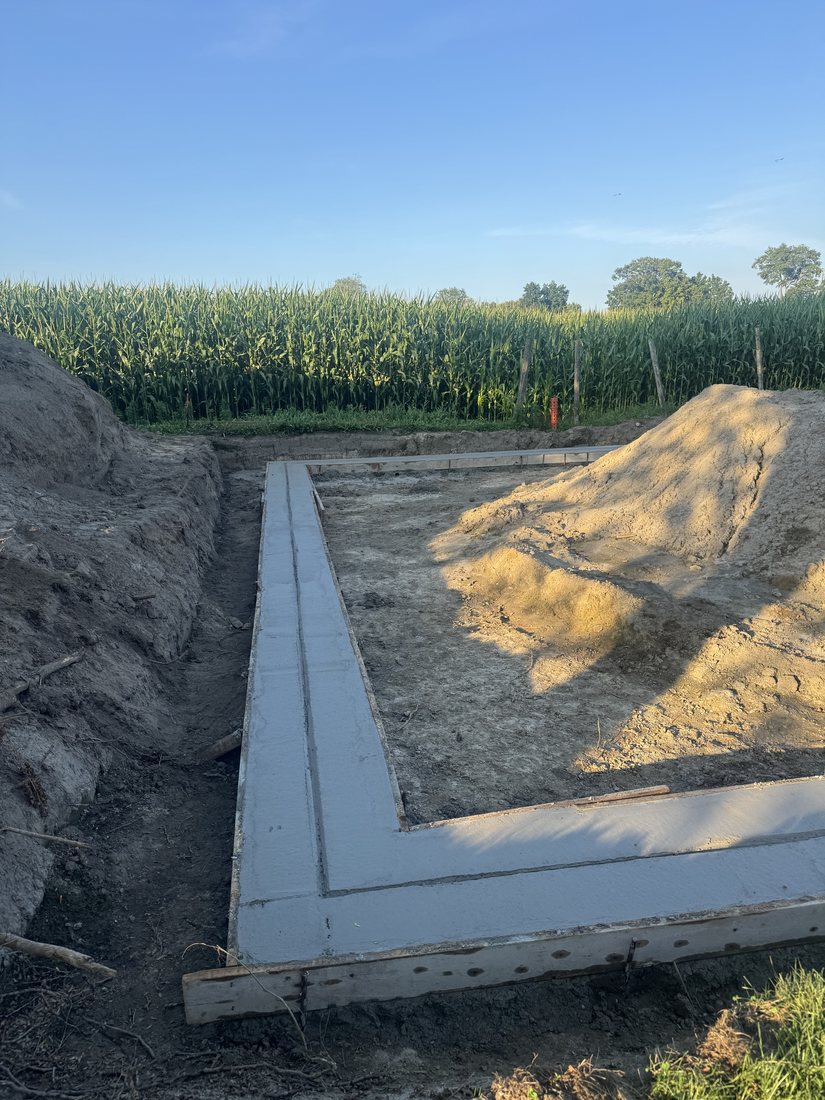 Prepared foundation area with formed edges and gravel base